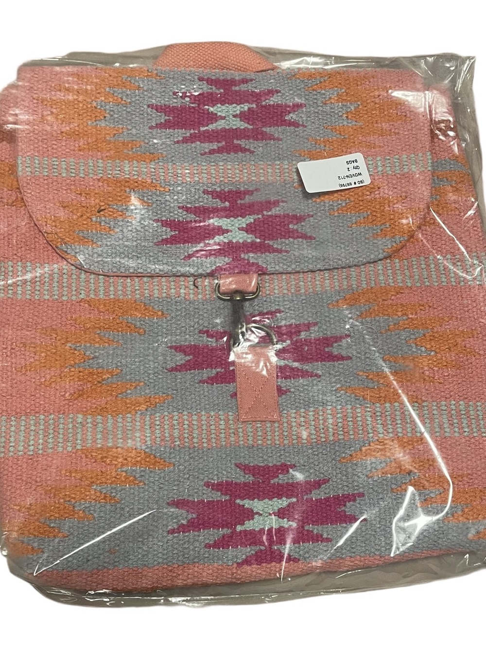 ($25) Pink Aztec Pattern Canvas Backpack - Picture 6 of 6